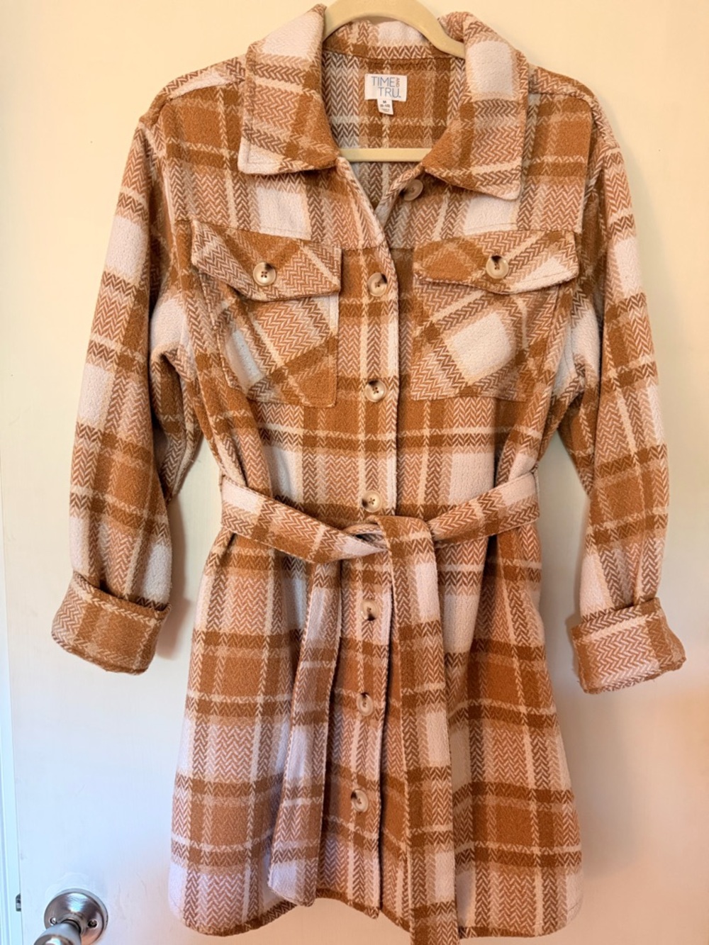 Plaid Long-Sleeve Shirt Dress/Shacket with tie Belt - Womens size Medium